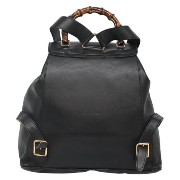 GUCCI Bamboo Backpack Leather Black Gold main image 4